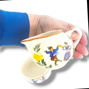 2 Pcs Vintage Alpine Peasant Ware Bavarian Village Creamer & Bowl Germany